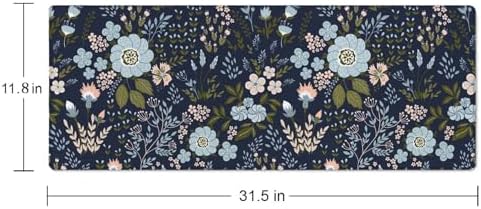 Floral Desk Mat Dark Vintage Aesthetic Desk Pad Flower Plant Blue Extended Mouse Pad Large Gaming Mousepad XL Laptop Computer Mouse Keyboard Mat 31.5 x 11.8 in for Office Desk Decor