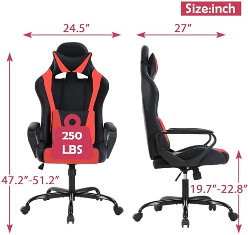 Red Gaming Chair PC Office Chair, High Back Computer Chair Gaming Chairs for Adults, Ergonomic Desk Chair Office Gaming Chair with Wheels, Reclining Gamer Chair, Adjustable Headrest Lumbar Support
