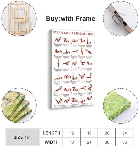 30 Day Core And Abs Challenge Ab Workout Exercise Chart Core Strength Fitness Room Canvas Poster Bedroom Decor Room Decor Frame 12x18inch