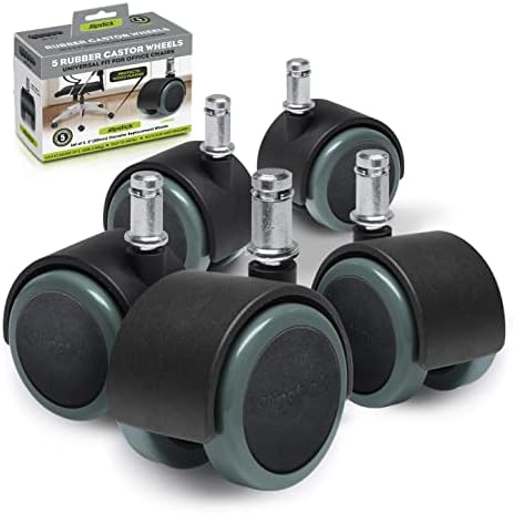 Slipstick CB680 50mm (2 Inch) Floor Protecting Rubber Office Chair Caster Wheels (Set of 5) Standard Stem Size - Black/Gray