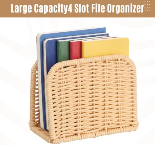 Rattan Mail Organizer for Desk Mail Holder Countertop Rattan Letter Sorter File Holder Envelope Book Stand Farmhouse Office Desk Organizer and Storage Accessories