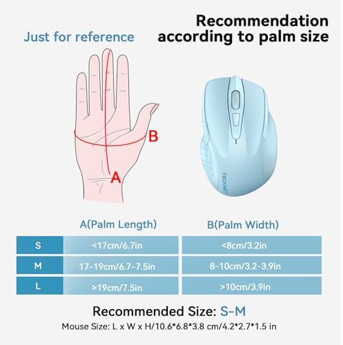 TECKNET Wireless Mouse, BT 5.0/2.4G, Silent 4800 DPI 6 Buttons, Lightblue