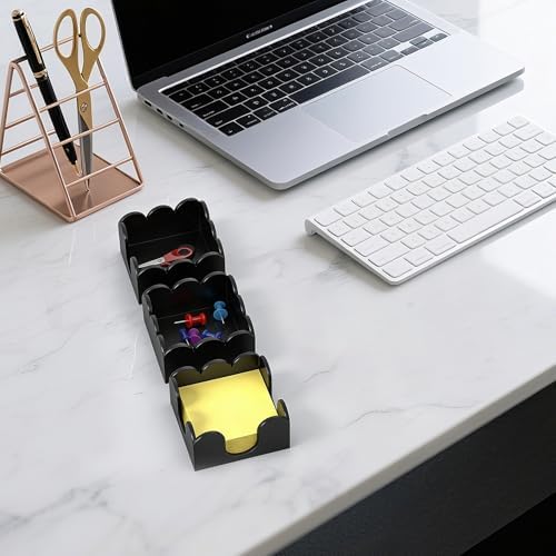 YAGELI Magnetic 3-in-1 Acrylic Sticky Note Holder Dispenser | Modern Desktop Organizer for 3x3 Post It Notes & Memo Pads with Non-Slip Base | for Productive Workspace at Office, Home or School | Black