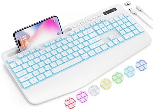 SABLUTE Wireless Keyboard with 7 Colored Backlit, Wrist Rest, 2.4G Lag-Free