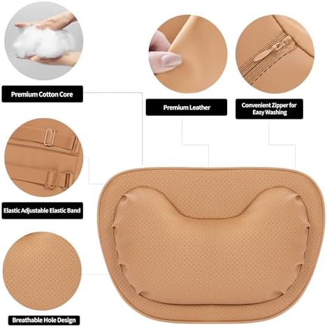 Car Neck Pillow [No More Pressure] Soft Comfortable Premium Leather Headrest with Adjustable Strap – Ergonomic Support for Driving, Office & Gaming, Palomino Brown, 2 Pack