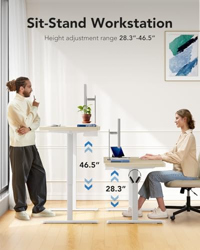 HUANUO 60 x 30 Inch Large Electric Standing Desk, Brushless Motor, Natural