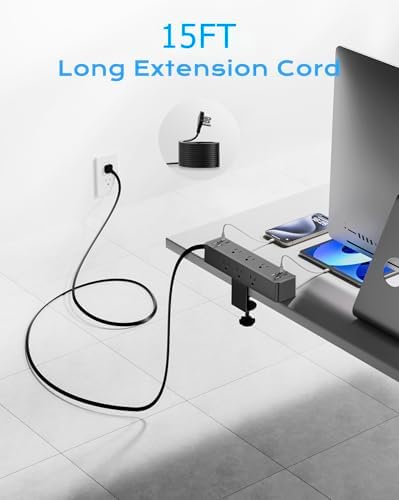 Desk Clamp Power Strip 15FT, Acozvin 40W Total Fast Charging Station