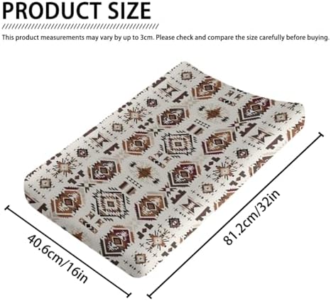 Western Tribal Geometric Pattern Baby Changing Pad Cover,Unisex Native American Nursery Diaper Changing Table Pad Mat Sheet for Boys Girls-16x32