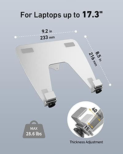 ergounion VESA Laptop Tray for Monitor Mount, Holds Laptops up to 17.3 Inches and 28.6 lbs, Fits 100x100mm VESA, Notebook Tray Office Desk Accessories, Silver