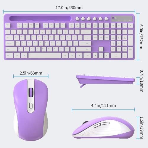 MARVO Wirelss Keyboard and Mouse Combo with Phone Holder, Full-Size, Purple