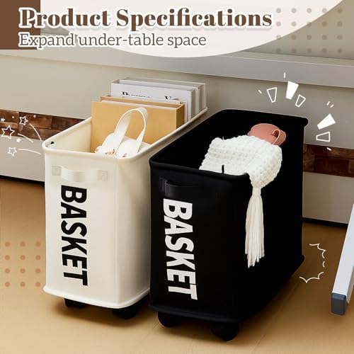 AceOrbit 2 Pack Under Desk Rolling Storage Baskets with Wheels, Foldable