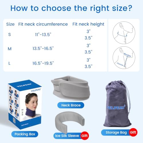 Velpeau Cervical Collar Neck Brace for Neck Pain and Strong Support, Grey S