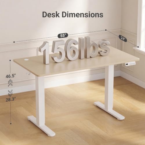 Claiks Electric Height Adjustable Standing Desk, 55x24 Inch, Nature