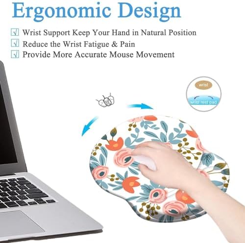 Mouse Pad, Ergonomic Mouse Pad with Wrist Support Pain Relief Comfort Wrist Rest Pad with Non-Slip PU Base for Gaming, Home, Office & Travel, Pink Floral Pattern
