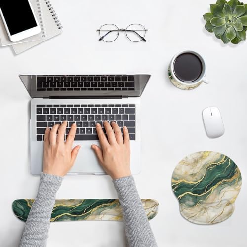 Britimes Ergonomic Mouse Pad Set with Wrist Rest, Gold Green Marble