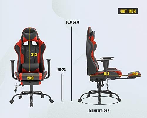 Ergonomic PU Leather Massage Chair with Footrest/Armrest/Lumbar Support for Adults Racing Style Big and Tall Gaming/Work/Study Chairs