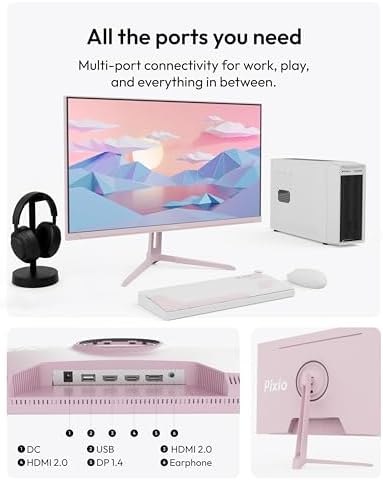 Pixio PX279 Wave Pink 27 inch 240Hz Refresh Rate FHD 1080p Resolution Fast IPS Panel 1ms GTG Response Time Gaming Monitor with Adaptive Sync