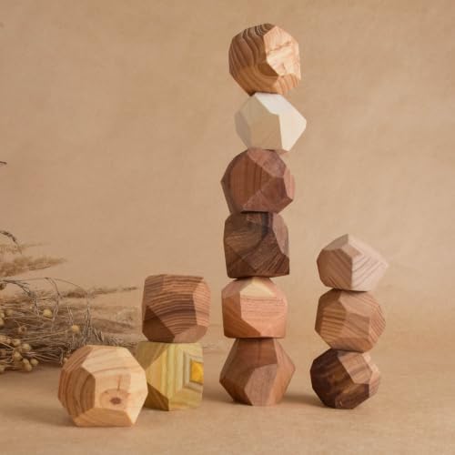 Wooden Stacking Stones Board Game Hardwood Balancing Blocks Party Game, Unique Handmade Sensory Stacking Rocks, Aesthetic Desk Decor Gift