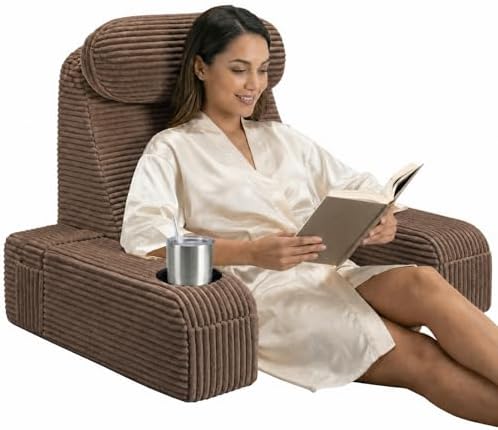 Reading Pillow/Backrest Pillow with Arms, Cup Holder & Phone Pocket