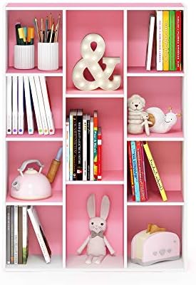 Furinno LUDER Book Shelf, 11-Cube Bookshelf, Reversible Bookcase, 9.4 x 29.1 x 41.7, Easy Assembly, for Living Room, Bedroom, Home Office, White/Pink