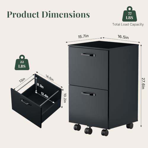2 Drawer Rolling File Cabinet with Wood Printer Stand