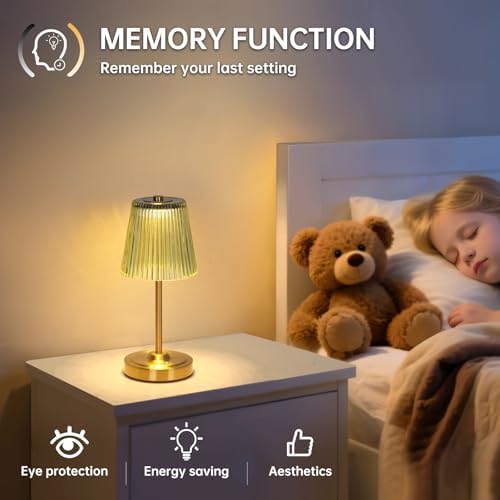 Shenmoyl Set of 2 Cordless Touch Table Lamp with 5200mAh Battery - 3 Adjustable Color Temperatures & Dimmable, Rechargeable Lamp for Bedsides, Living Room, Entryway, Bookshelves (Green Stripe)