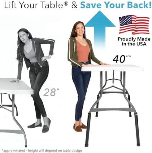 Lift Your Table® Folding Table Risers - Bar Height (Movable Foot) - Made in the USA, Heavy Duty, Sturdy, Portable, Easy-to-Use Extensions Raise Bent Leg Folding Tables (Set of 4)