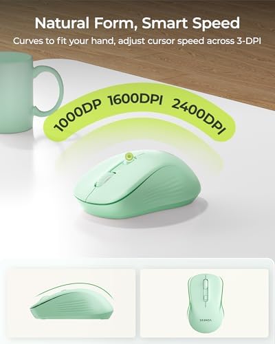 seenda Wireless Bluetooth Ergonomic Keyboard Mouse Combo, Full Size, Green