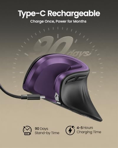 ProtoArc EM11 NL Wireless Ergonomic Mouse, Rechargeable, Black Purple