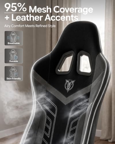 Ergonomic Gaming Chair with Footrest for Adults, Leather Mesh