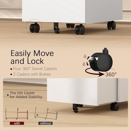 3 Drawer File Cabinet on Wheels,25.6" H White Filing Cabinet with Lock,Under Desk Metal File Cabinet for Home Office Organizer Letters/Legal/A4(Fully Assembled) (White)