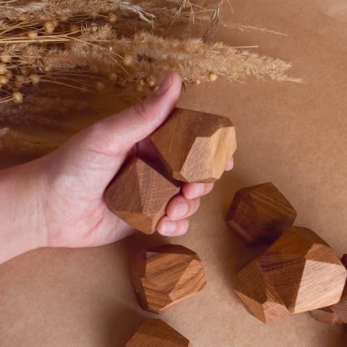 Wooden Stacking Rocks Board Game Oak Solid Hardwood Balancing Blocks, Handmade Sensory Stacking Stones, Aesthetic Desk Decor, Mindfulness Stress Relief Toy, Unique Gift