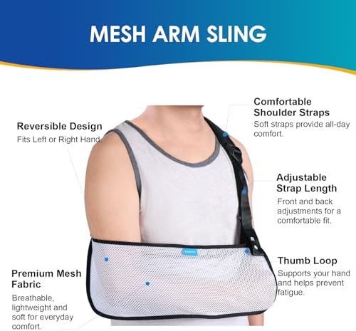 Mesh Arm Shoulder Sling Medical Shoulder Immobilizer for Shoulder Injury Torn Rotator Cuff, Breathable Arm Brace for Shower, Right Left Arm Stabilizes Elbow Arm Wrist Injury for Men Women (White-M)
