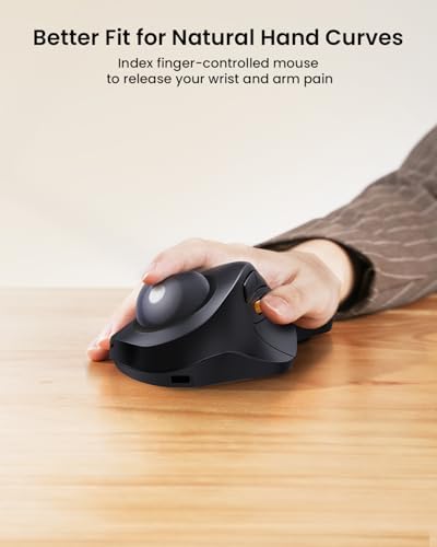 ProtoArc EM03 NL Wireless Bluetooth Trackball Mouse, Finger Control, Gray