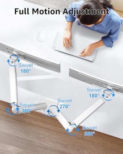 Dual Monitor Stand fits up to 32 inch, 4.4-19.8 lbs Computer Screens, Dual Monitor Desk Mount Height Adjustable, Monitor Arms for 2 Monitors, Home Office VESA Mounts, Freelift White