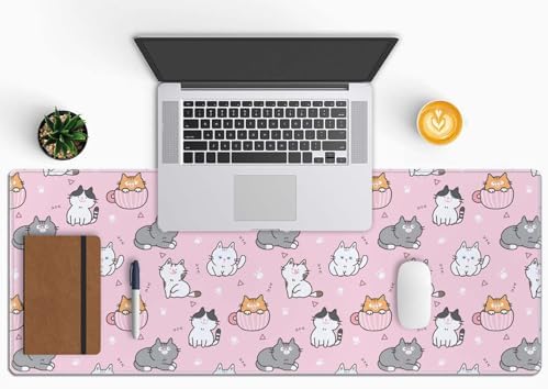 Gaming Mouse Pad Large Desk Mat,Cartoon Cat Mouse Pad Gaming Desk Pad,31.5 x 11.8 Keyboard Pad Minimalist Mouse Pads for Desk,Extended Mouse Mat Mousepad with Non-Slip Base and Stitched Edge