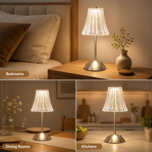 4 Pcs Cordless Table Lamp Rechargeable Touch Lamp Silver Flower