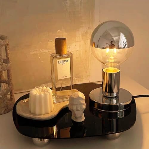 Simple Unique Lamp Base Only,Mini Bedside Table Lamp Bases,E26 Edison Light Bulb Stand Lamps for Small Spaces,Minimalist Desk Lamps Set w/ 5.8ft White Cord Switch Plug,No Bulb,Silver/Chrome,S