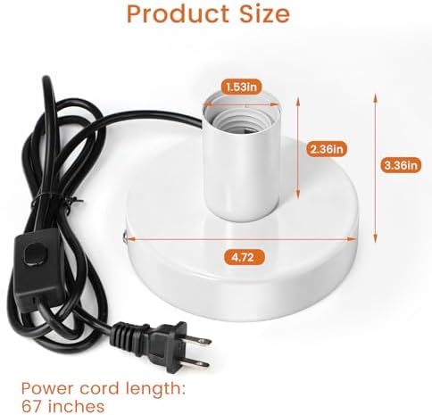 Table Lamp Base, E26/E27 Plug in Lamp Holder with Switch, 2Pcs