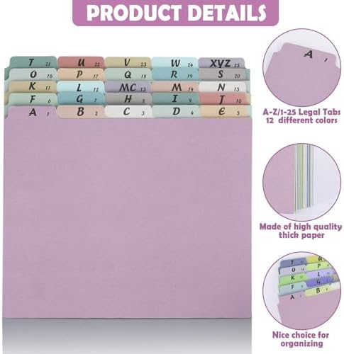 gisgfim 25 Alphabet File Guides, A‑Z Top‑Tab File Cabinet Dividers, Vintage