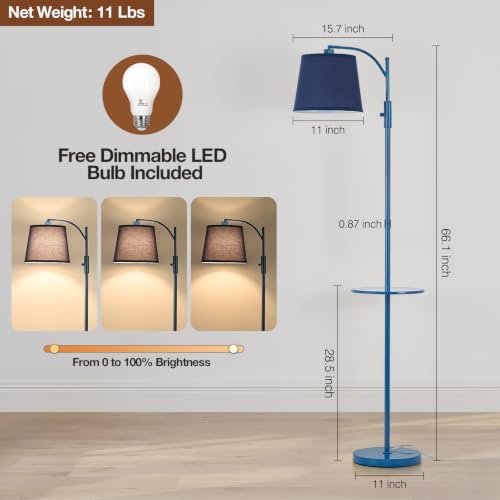 AIDENOEY Blue Floor Lamp with Table, Dimmable Standing Lamp, Living Room