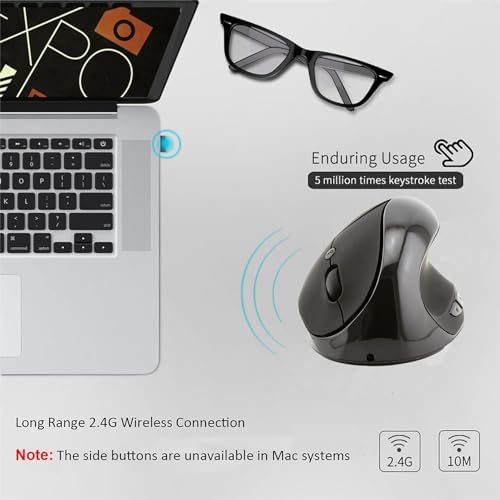 Wireless Ergonomic Vertical Mouse,Rechargeable Silent Portable Ergo Mice with,2.4G USB Receiver, 6 Buttons, Comfortable Grip,Reduce Wrist Pain,for Laptop Desktop Notebook PC Computer-Right Hand(Black)