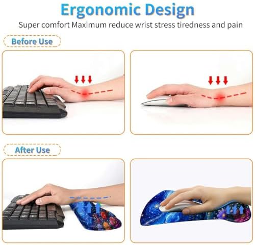 3-in-1 Ergonomic Memory Foam Keyboard Wrist Rest Pad Set, Galaxy Cat