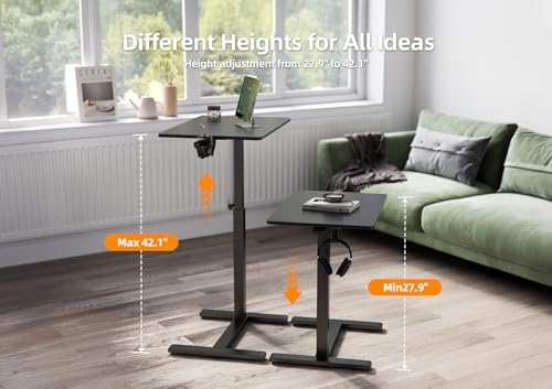 Claiks Mobile Rolling Desk Small Portable Laptop Cart Bedside, 26" Black