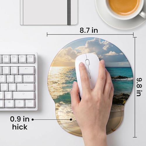 Mouse pad with Wrist Rest,Relieving Pain Memory Foam Computer pad, Ergonomic Desktop Mouse, Silicone Material Mouse pad, with Non-Slip PU Base (The sea)