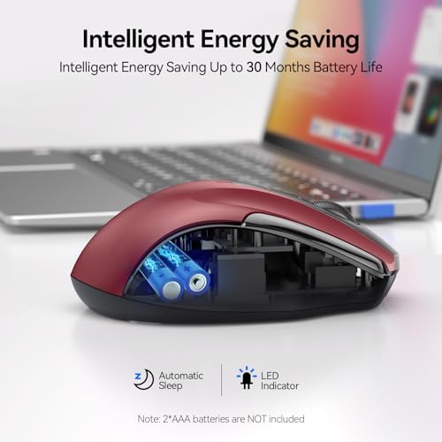 TECKNET Wireless Mouse, BT 5.0/2.4G, Silent 4800 DPI 6 Buttons, Red