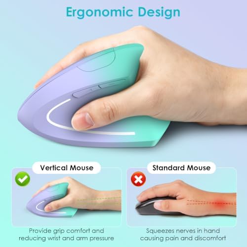 Full-Size Ergonomic Keyboard and Mouse, 2.4GHz Wireless Keyboard and Vertical Mouse with Tablet Phone Holder, Wrist Rest for Computer Mac PC Laptop Chromebook, Greenpurple