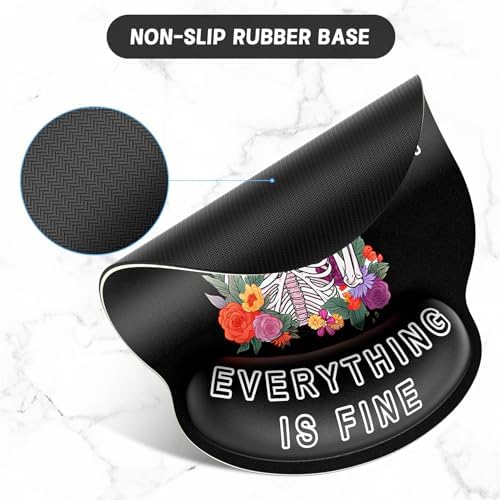 ITNRSIIET Ergonomic Mouse Pad with Wrist Support Wrist Rest Smooth Surface Non-Slip Rubber Base Comfortable Office Supplies Pain Relief, 9.8 x 9.1 inches, Flower Skull