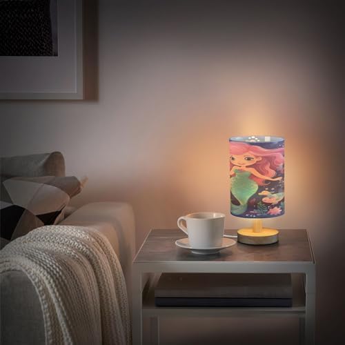 ALAZA Beautiful Mermaid Navy Blue Decor Bedside Table Lamp with USB Port for Bedroom Nightstand Office Desk LED Bulb Included