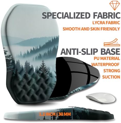 Ergonomic Slope Mouse Pad Wrist Support, Wrist Rest Mousepad for Carpal Tunnel Pain Relief with Massage Bulge and Slow Rebound Memory Foam (12x8 inch, Foggy Forest)